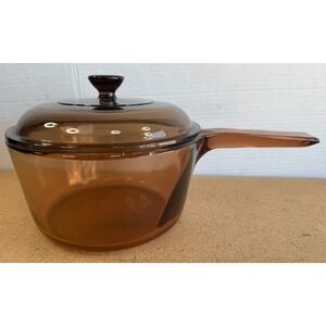 Visions Ware Corning Glass Sauce Pan Pot 1.5 L Amber Cookware USA Pyrex Lid